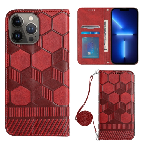 

For iPhone 15 Pro Max Crossbody Football Texture Magnetic PU Phone Case(Red)