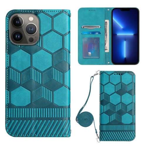 

For iPhone 15 Pro Crossbody Football Texture Magnetic PU Phone Case(Light Blue)