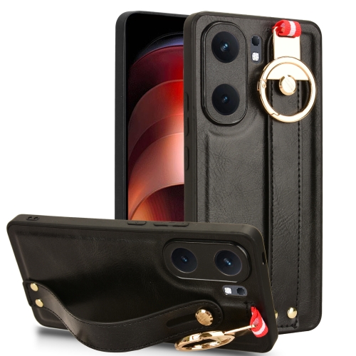 

For vivo iQOO Neo9 Pro Wristband Leather Back Phone Case(Black)