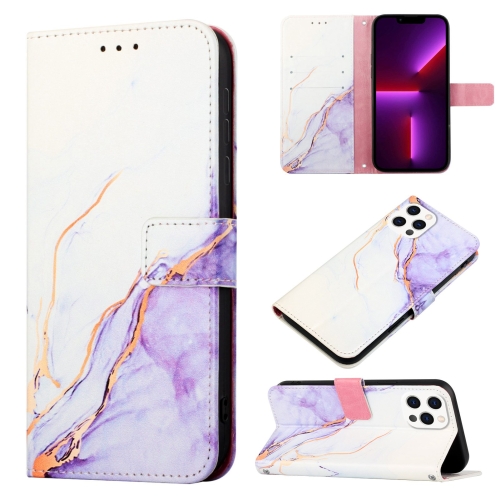

For iPhone 15 Pro Max PT003 Marble Pattern Flip Leather Phone Case(White Purple LS006)