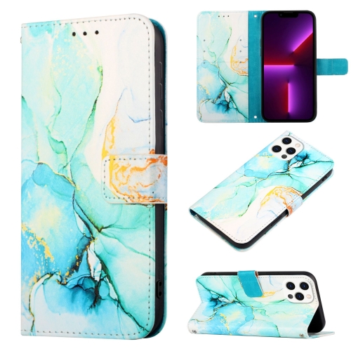 

For iPhone 15 Pro PT003 Marble Pattern Flip Leather Phone Case(Green LS003)