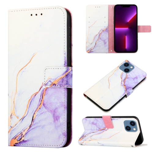 

For iPhone 15 Plus PT003 Marble Pattern Flip Leather Phone Case(White Purple LS006)