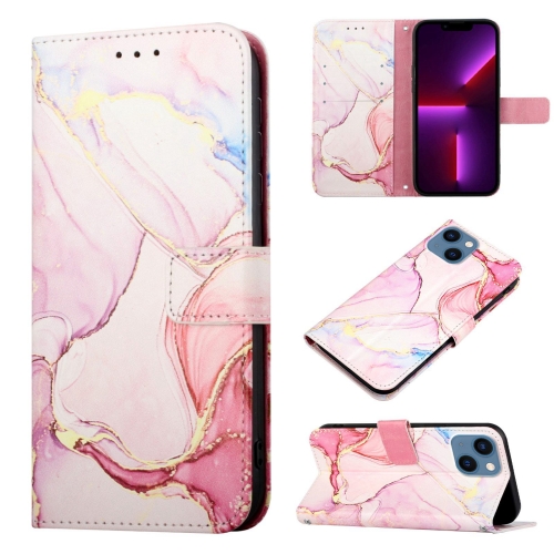 

For iPhone 15 Plus PT003 Marble Pattern Flip Leather Phone Case(Rose Gold LS005)