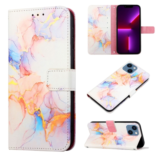 

For iPhone 15 Plus PT003 Marble Pattern Flip Leather Phone Case(Galaxy Marble White LS004)