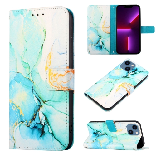 

For iPhone 15 Plus PT003 Marble Pattern Flip Leather Phone Case(Green LS003)