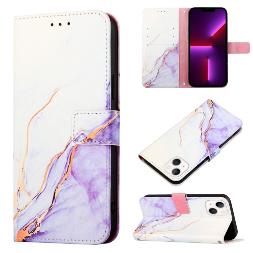 

For iPhone 15 PT003 Marble Pattern Flip Leather Phone Case(White Purple LS006)