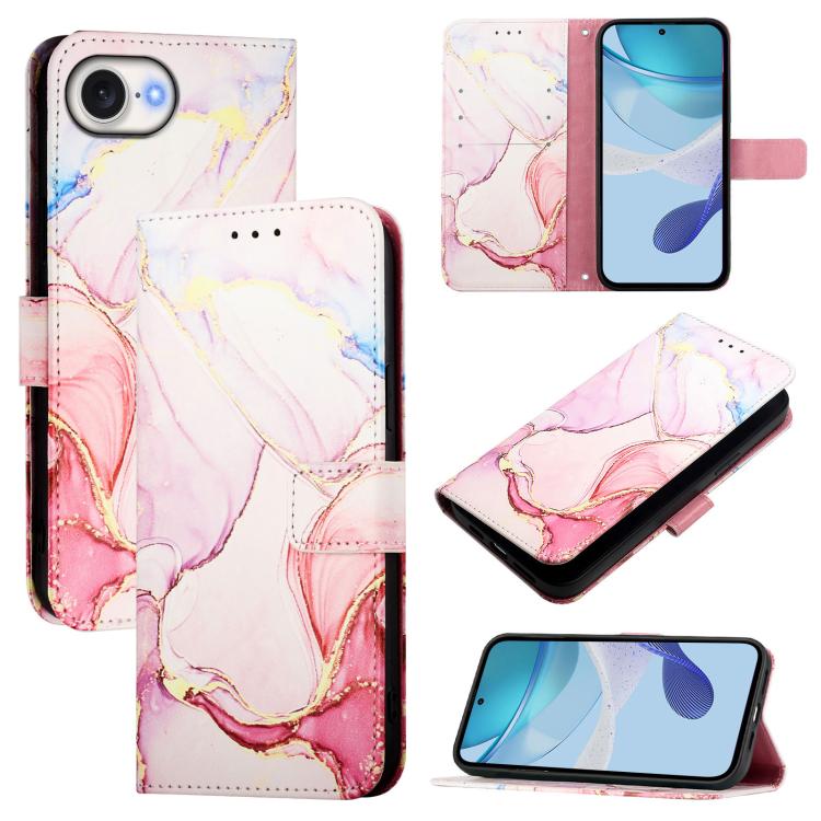 

For iPhone SE 2024 PT003 Marble Pattern Flip Leather Phone Case(Rose Gold LS005)