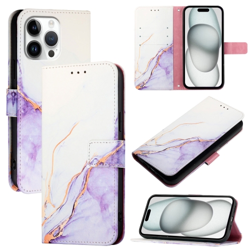 

For iPhone 16 Pro Max PT003 Marble Pattern Flip Leather Phone Case(White Purple LS006)