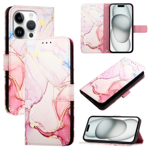 

For iPhone 16 Pro PT003 Marble Pattern Flip Leather Phone Case(Rose Gold LS005)