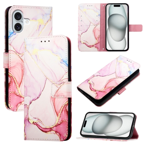 

For iPhone 16 Plus PT003 Marble Pattern Flip Leather Phone Case(Rose Gold LS005)