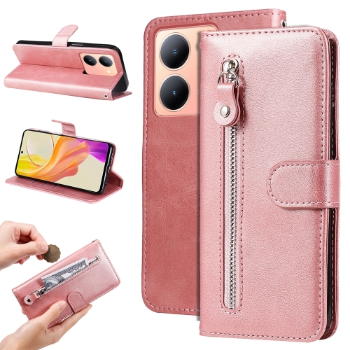 

For vivo Y36 4G / 5G Global Fashion Calf Texture Zipper Leather Phone Case(Rose Gold)