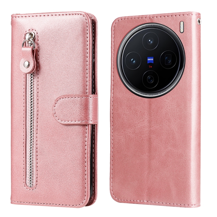 

For vivo X200 Fashion Calf Texture Zipper Leather Phone Case(Rose Gold)