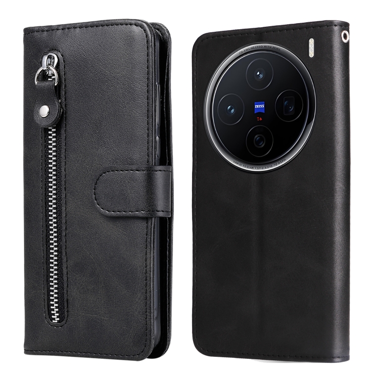 

For vivo X200 Fashion Calf Texture Zipper Leather Phone Case(Black)