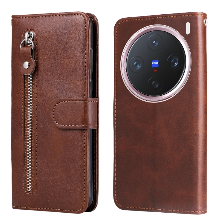 

For vivo X200 Pro mini Fashion Calf Texture Zipper Leather Phone Case(Brown)