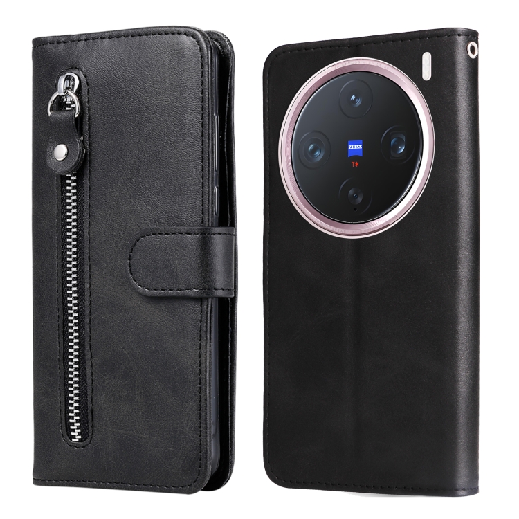 

For vivo X200 Pro mini Fashion Calf Texture Zipper Leather Phone Case(Black)