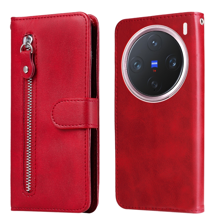 

For vivo X200 Pro mini Fashion Calf Texture Zipper Leather Phone Case(Red)