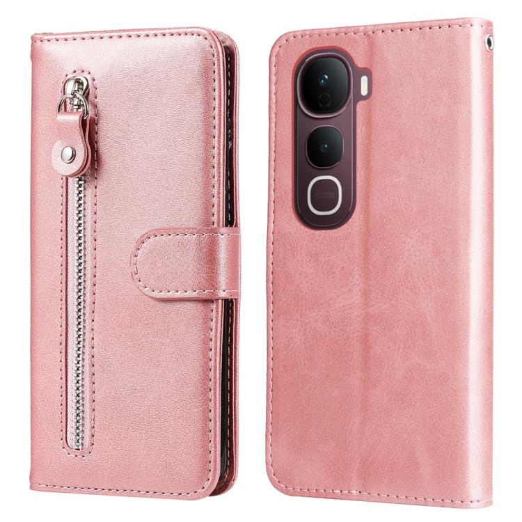 

For vivo Y400 Pro 5G / V40e / iQOO Z9s Fashion Calf Texture Zipper Leather Phone Case(Rose Gold)