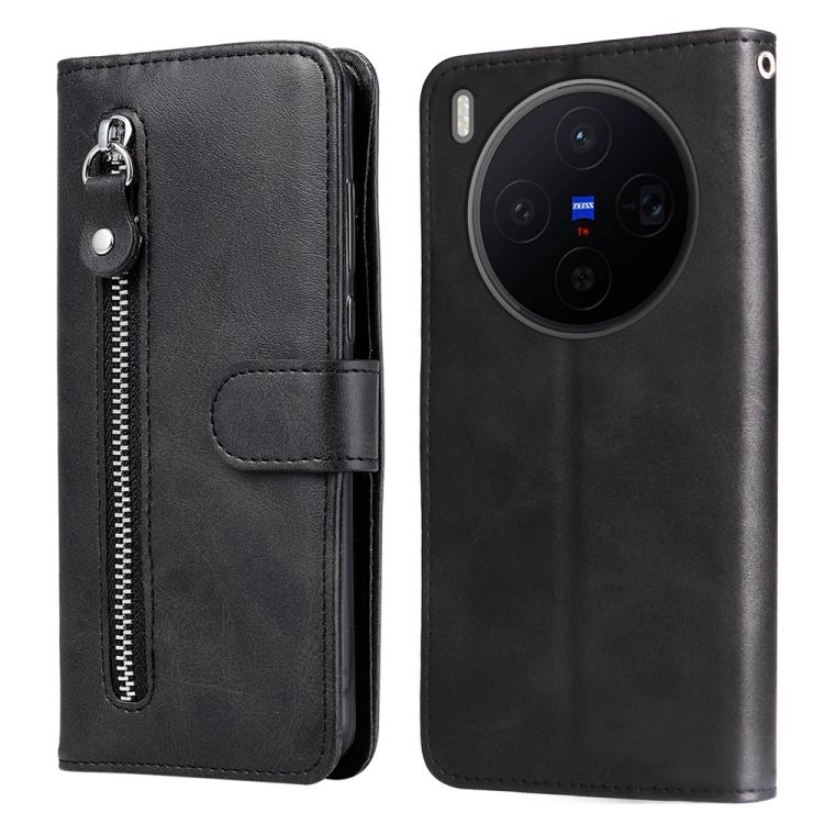 

For vivo X300 Fashion Calf Texture Zipper Leather Phone Case(Black)