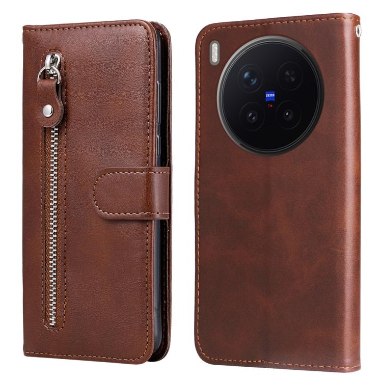 

For vivo X300 Pro Fashion Calf Texture Zipper Leather Phone Case(Brown)