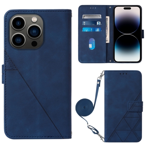 

For iPhone 15 Pro Crossbody 3D Embossed Flip Leather Phone Case(Blue)