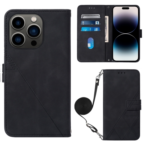 

For iPhone 15 Pro Crossbody 3D Embossed Flip Leather Phone Case(Black)