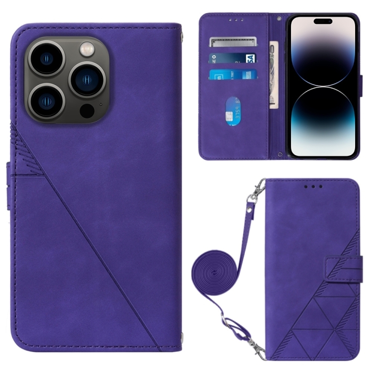 

For iPhone 15 Pro Crossbody 3D Embossed Flip Leather Phone Case(Purple)