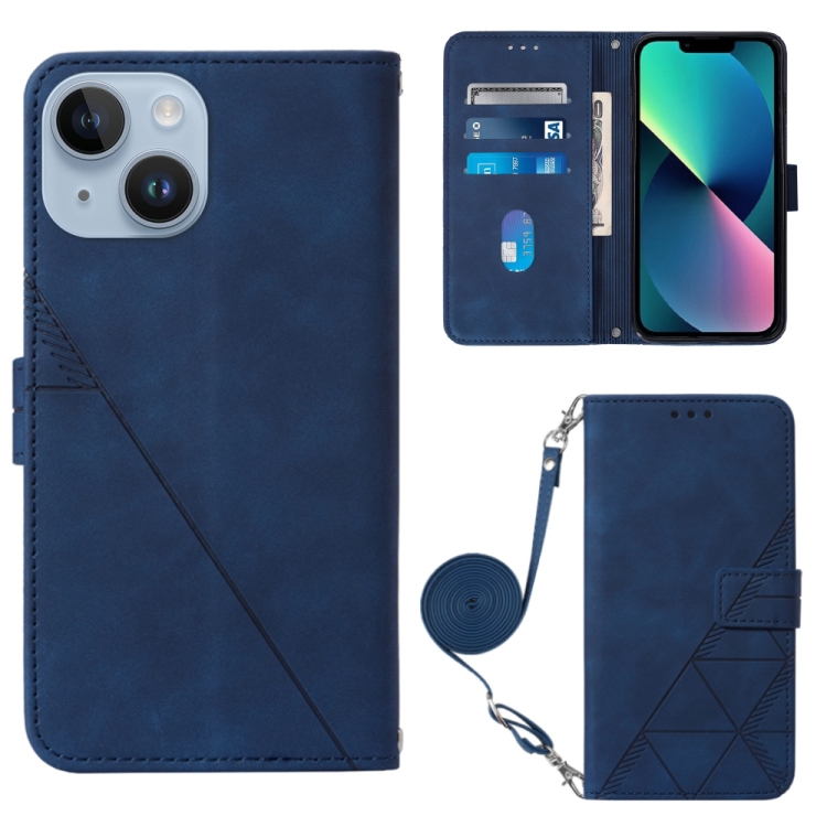 

For iPhone 15 Crossbody 3D Embossed Flip Leather Phone Case(Blue)