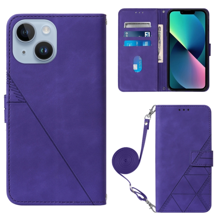 

For iPhone 15 Crossbody 3D Embossed Flip Leather Phone Case(Purple)