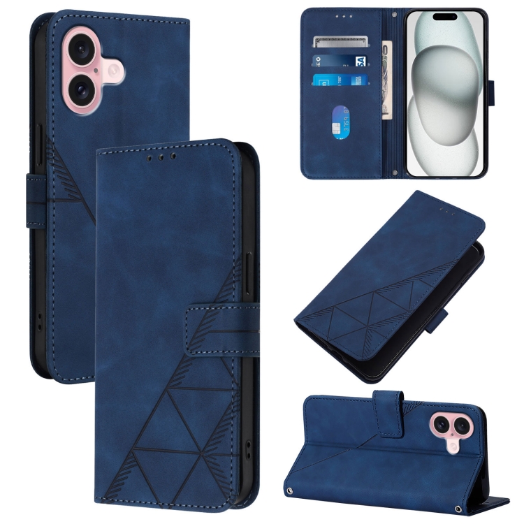 

For iPhone 16 Crossbody 3D Embossed Flip Leather Phone Case(Blue)