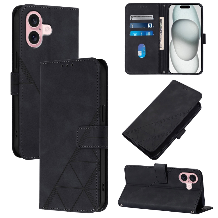 

For iPhone 16 Crossbody 3D Embossed Flip Leather Phone Case(Black)