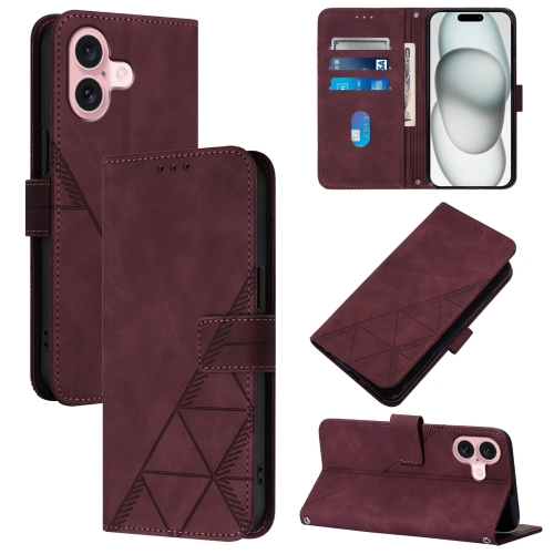 

For iPhone 16 Crossbody 3D Embossed Flip Leather Phone Case(Wine Red)