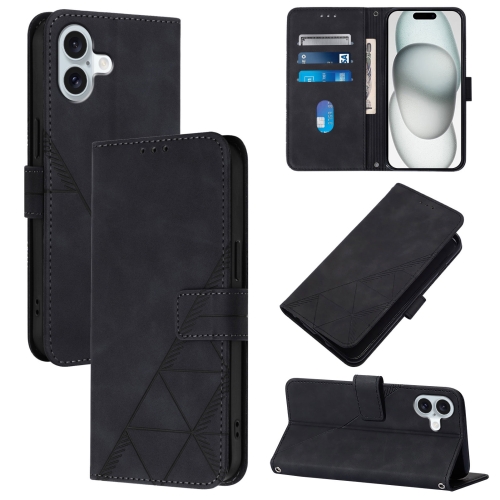 

For iPhone 16 Plus Crossbody 3D Embossed Flip Leather Phone Case(Black)