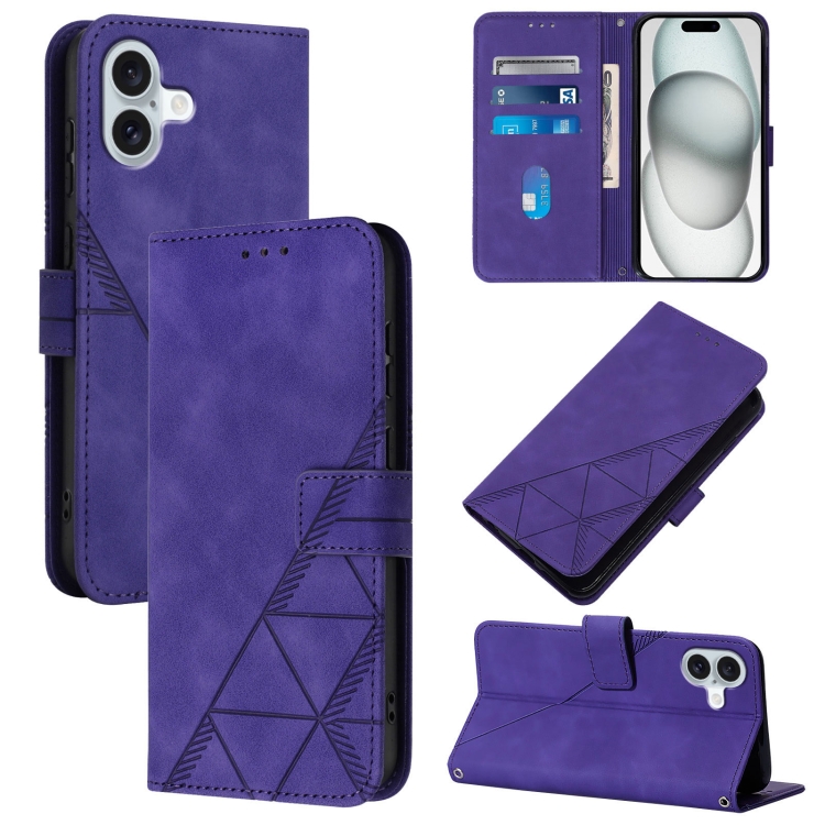 

For iPhone 16 Plus Crossbody 3D Embossed Flip Leather Phone Case(Purple)