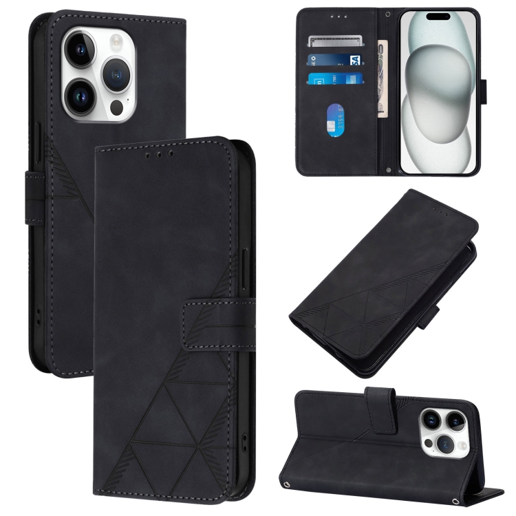 

For iPhone 16 Pro Crossbody 3D Embossed Flip Leather Phone Case(Black)