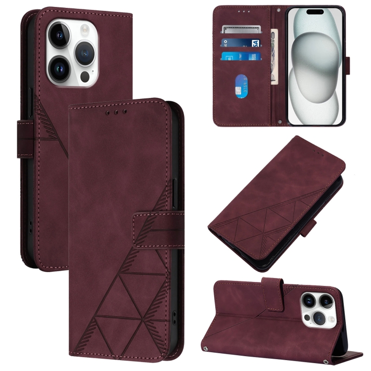 

For iPhone 16 Pro Crossbody 3D Embossed Flip Leather Phone Case(Wine Red)
