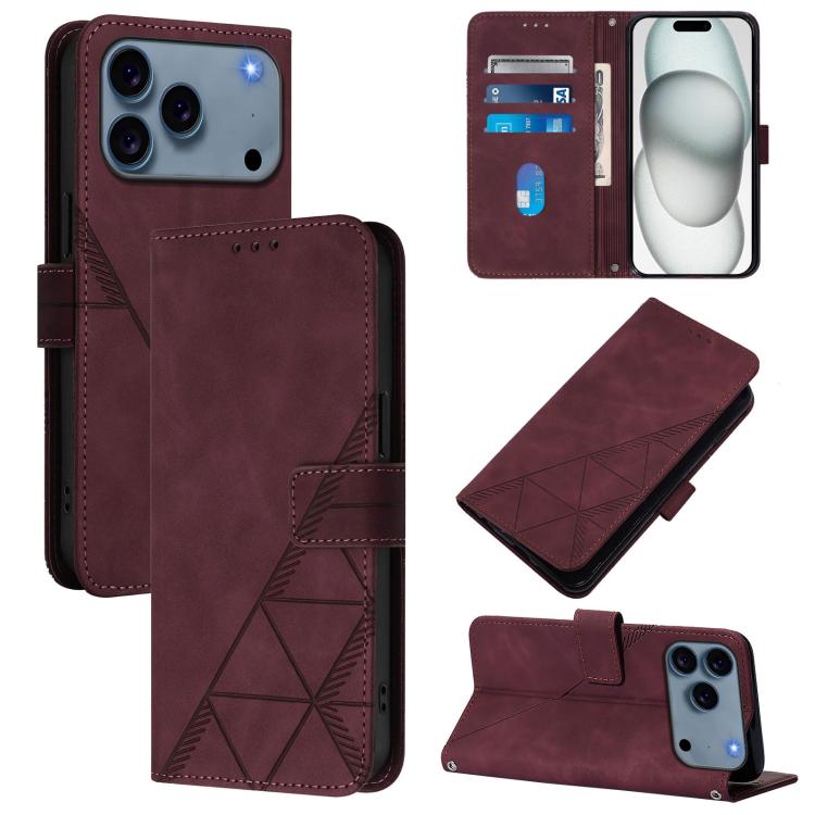 

For iPhone 17 Pro Max Crossbody 3D Embossed Flip Leather Phone Case(Wine Red)