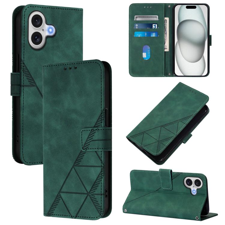 

For iPhone Air Crossbody 3D Embossed Flip Leather Phone Case(Dark Green)