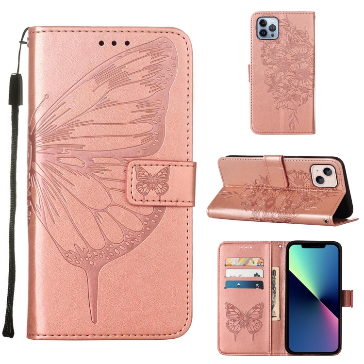 

For iPhone 15 Plus Embossed Butterfly Leather Phone Case(Rose Gold)