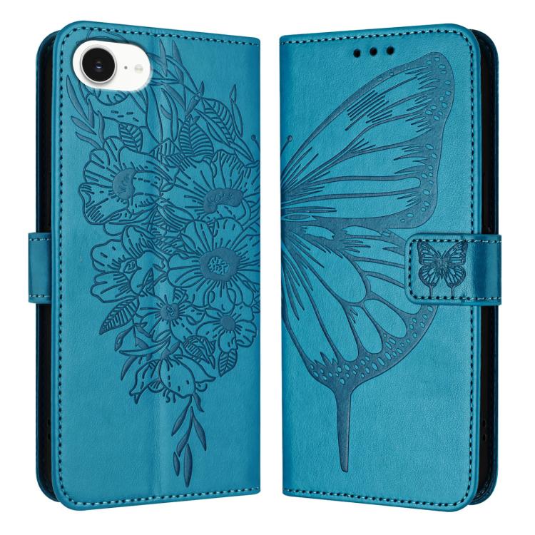 

For iPhone SE 2024 Embossed Butterfly Leather Phone Case(Blue)