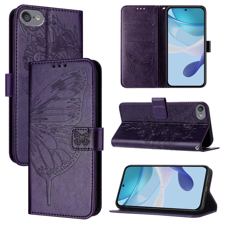 

For iPod Touch 7 / 6 / 5 Embossed Butterfly Leather Phone Case(Dark Purple)