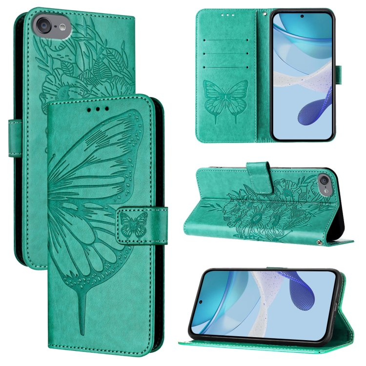 

For iPod Touch 7 / 6 / 5 Embossed Butterfly Leather Phone Case(Green)