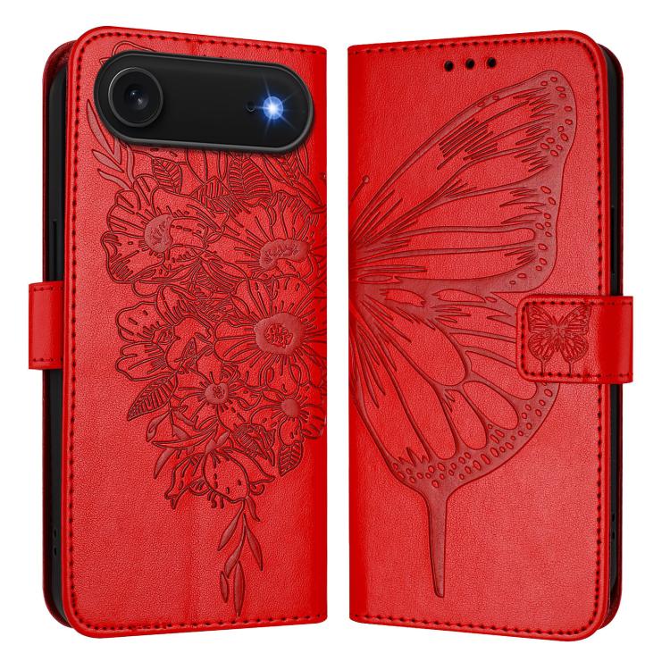 

For iPhone Air Embossed Butterfly Leather Phone Case(Red)