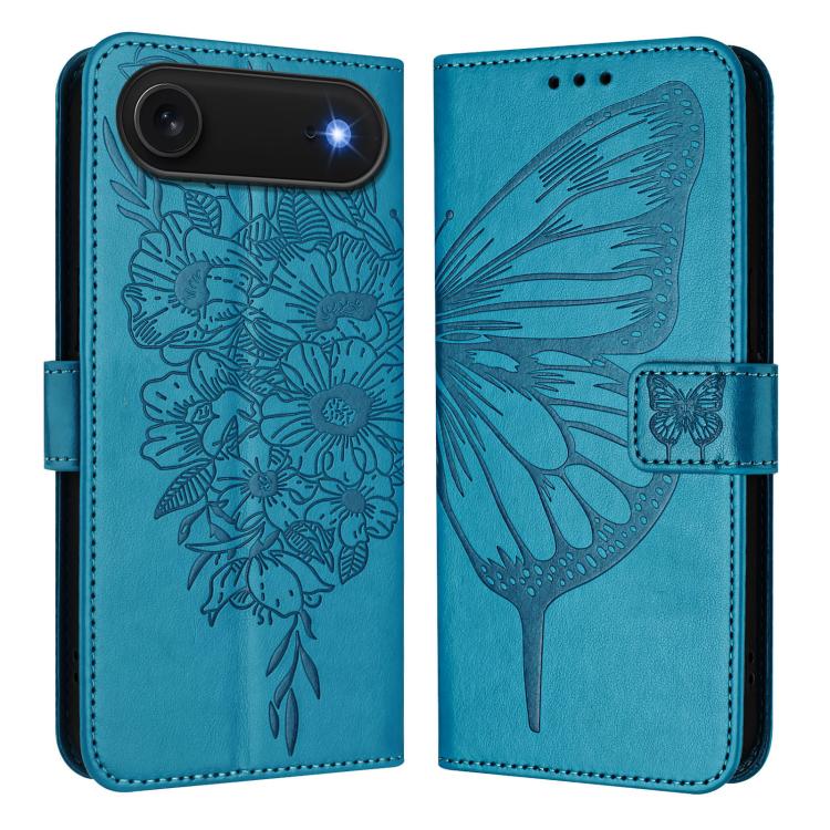 

For iPhone Air Embossed Butterfly Leather Phone Case(Blue)