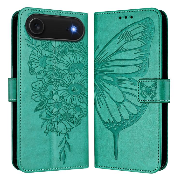 For iPhone Air Embossed Butterfly Leather Phone Case(Green)