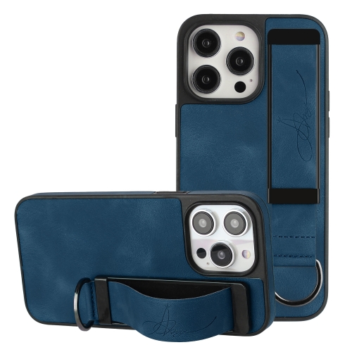 

For iPhone 14 Pro Max Wristband Holder Leather Back Phone Case(RoyalBlue)