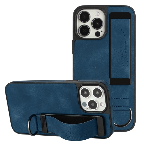 

For iPhone 12 Pro Max Wristband Holder Leather Back Phone Case(RoyalBlue)