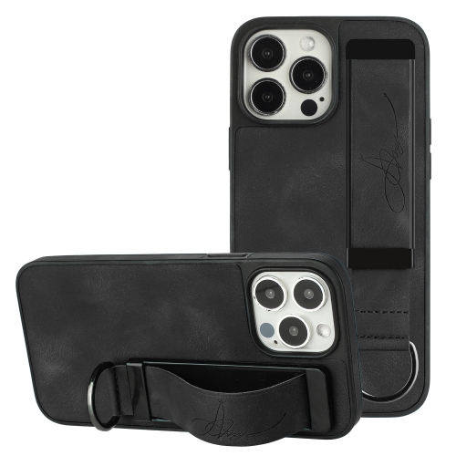 

For iPhone 11 Pro Wristband Holder Leather Back Phone Case(Black)