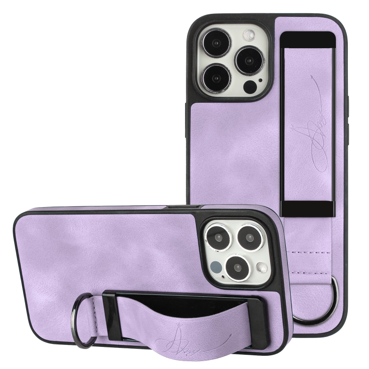 

For iPhone 11 Pro Wristband Holder Leather Back Phone Case(Purple)