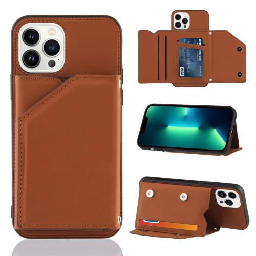 For iPhone 15 Pro Max Skin Feel PU + TPU + PC Back Cover Shockproof Case(Brown) for iphone 15 pro azns skin feel calf texture flip leather phone case brown