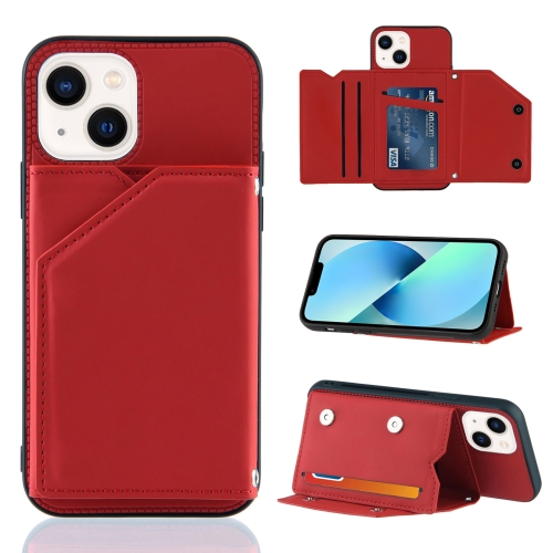 For iPhone 15 Plus Skin Feel PU + TPU + PC Back Cover Shockproof Case(Red) for iphone 15 pro shockproof terminator glitter powder phone case gold